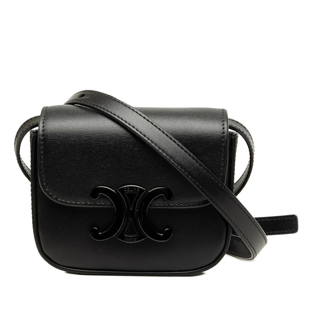 Celine Triomphe Mini Claude Crossbody Shoulder Bag, Black Leather, Women's CE...